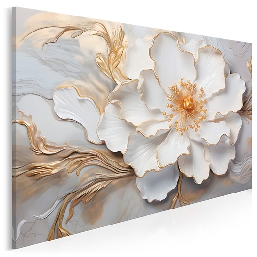 grafiki i ilustracje Obraz na płótnie - KWIAT GLAMOUR BIAŁY ZŁOTY - 120x80 cm (107701)