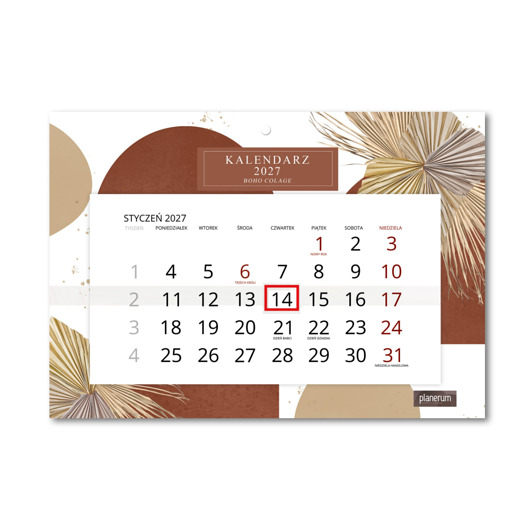kalendarze i plannery Kalendarz Ścienny Pojedynczy 2027 Boho Collage A4