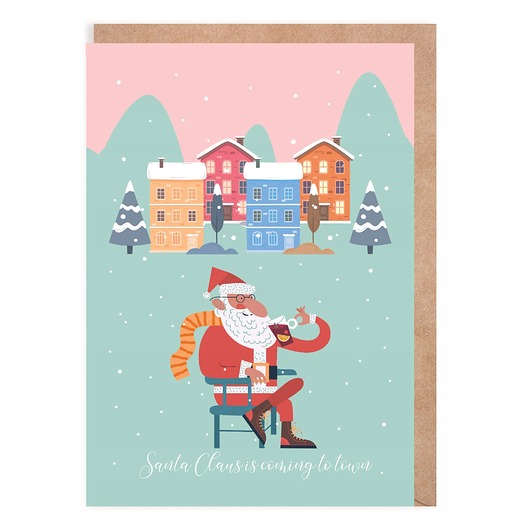 kartki świąteczne Kartka na Boże Narodzenie z mikołajem - "Santa Claus is coming to town"