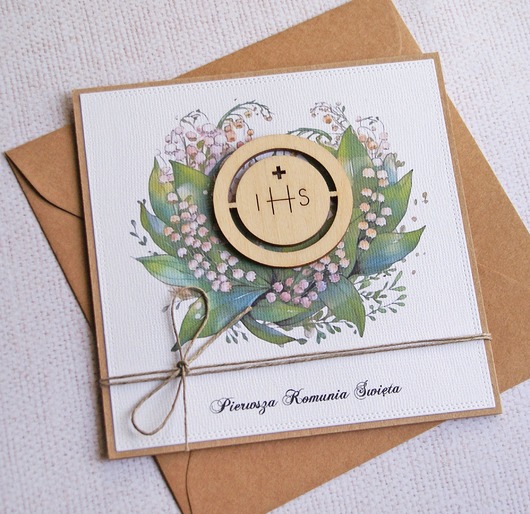 kartki scrapbooking Kartka z życzeniami : I Komunia Święta :konwalie IHS
