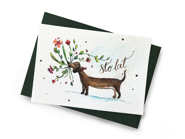 kartki okolicznościowe - wydruki Kartka Urodzinowa Jamnik sto lat