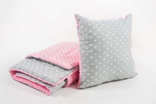 Zestaw minky -serduszka- kocyk+poszewka Minky and Cotton