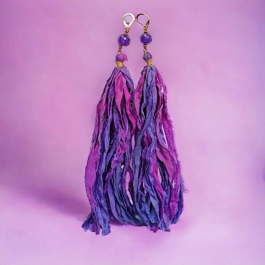 kolczyki chwosty UNIKATOWE kolczyki chwosty : jedwab : ekstremalnie długie : Sari 012