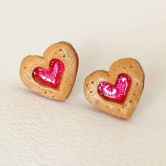 kolczyki z masy plastycznej Kolczyki serduszka ciasteczka