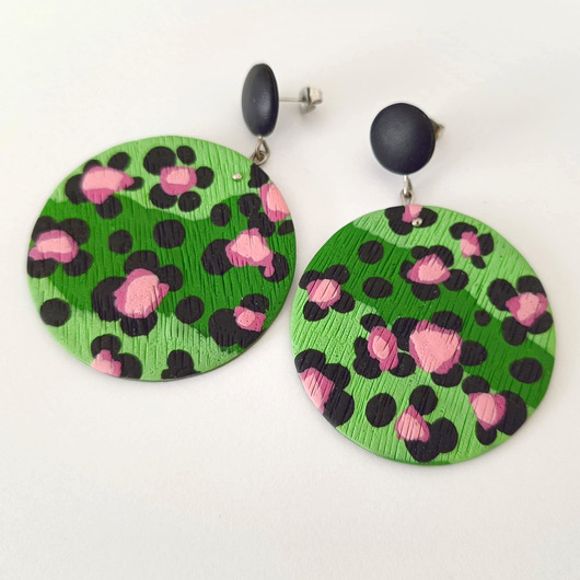 kolczyki z masy plastycznej Zielono Różowe Geometryczne Kolczyki Koła