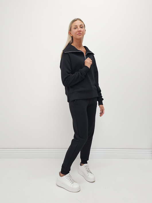 komplety damskie Anisa minimalistyczny lekko dopasowany komplet spodnie i bluza - Black