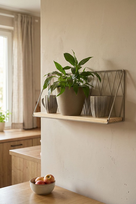 półki Półka wisząca loft drut i drewno beżowa