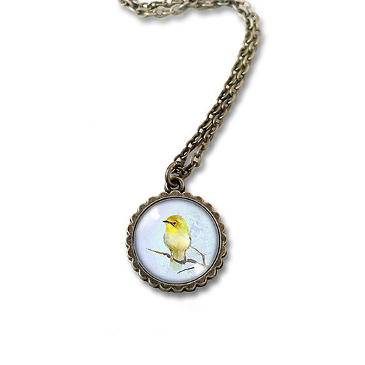 wisiory Medalion - Żółty ptaszek - mały, brąz