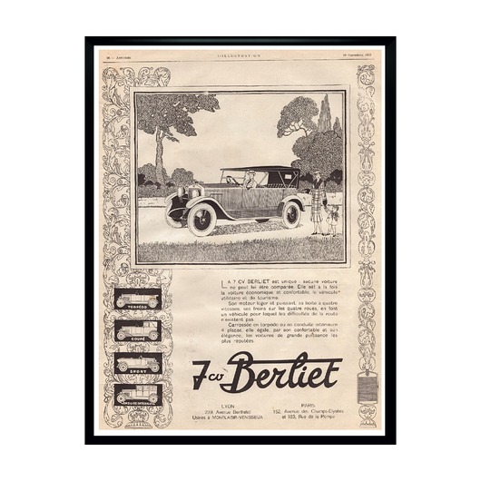 plakaty Plakat Oprawiona stara francuska reklama samochodu BERLIET z 1922 r