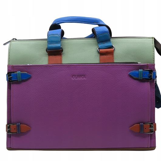 torby na ramię Skórzana aktówka damska pojemna miejsce na laptop, kieszenie eko OLIVKA