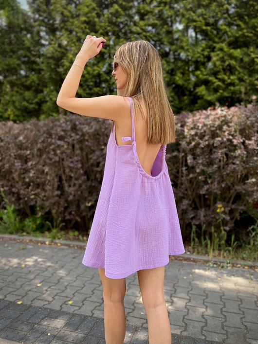 sukienki mini damskie Summer Breeze / letnia sukienka z muślinu z głębokim dekoltem na plecach