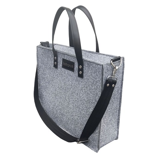 torby XXL Stylowa torba filcowa ze skórzanymi uszami - szara listonoszka