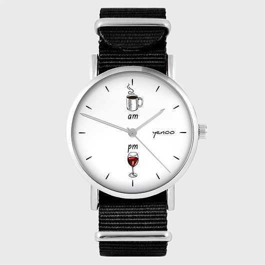 zegarki damskie Zegarek - Kawa i wino - czarny, nylonowy