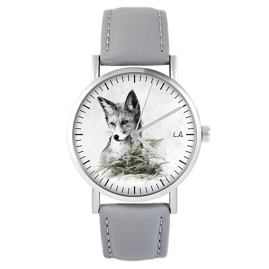 zegarki unisex Zegarek - Lis - skóra, szary