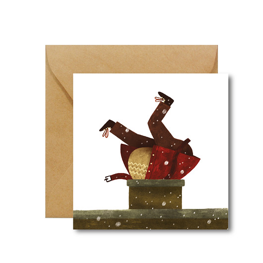 kartki świąteczne Mikołaj w kominie - kartka świąteczna Hi Little