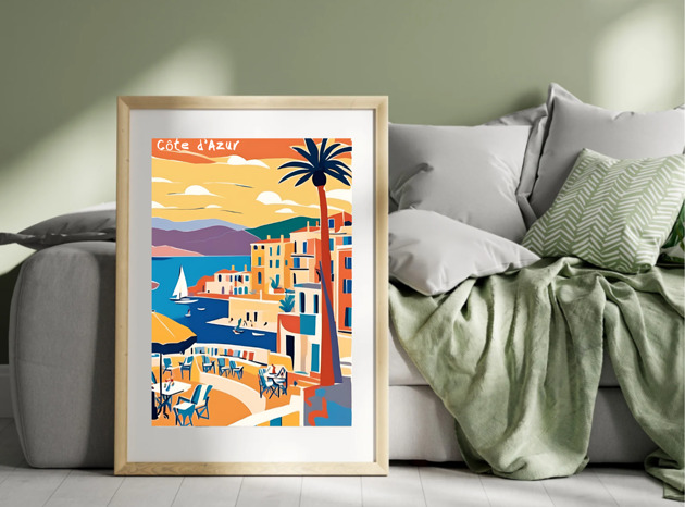 grafiki i ilustracje PLAKAT Lazurowe Wybrzeże kolorowy dekoracyjny