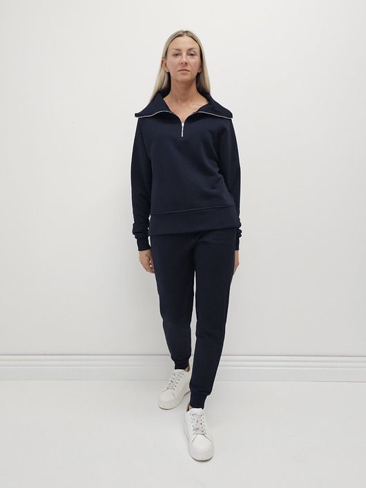 komplety damskie Anisa minimalistyczny lekko dopasowany komplet spodnie i bluza - Navy