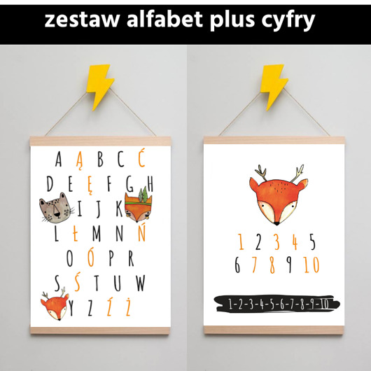 zestaw plakatów polski alfabet plus cyfry leśne Plakatowka