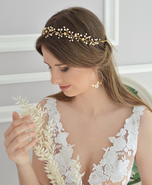 Wianek z listkami i perełkami Elfina Anelis Atelier