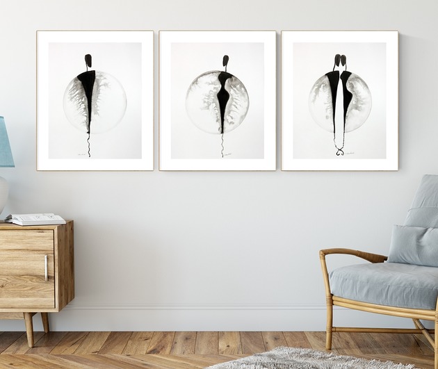 zestaw 3 grafik 40x50 cm wykonanych ręcznie Krystyna Siwek Art