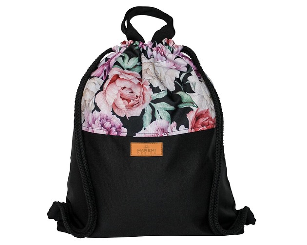 Plecak wodoodporny peonie na czarnym MAREMI Design