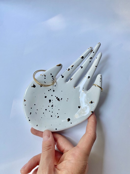 pojemniki na biżuterię Ceramiczna Dłoń Podstawka na Biżuterię Łapka Dalmatyńczyk  w Złote CIapki