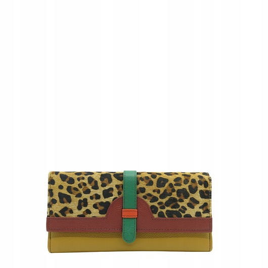 portfele damskie Portfel damski skórzany ze skrawków kolorowy przegródki na karty OLIVKA