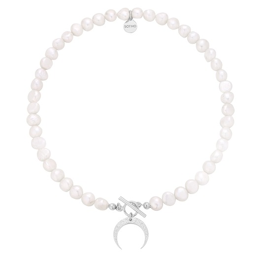 srebrne naszyjniki Srebrny naszyjnik z naturalnych pereł zdobiony księżycem