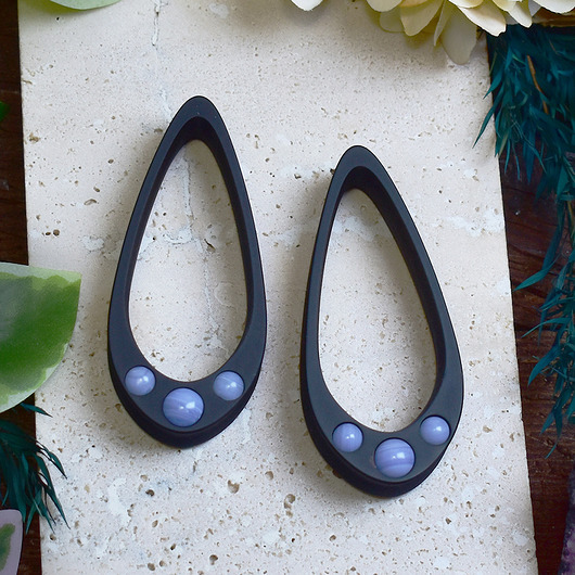 biżuteria różna Tunele do uszu 25-100mm / wydłużone łezki z kamieniami / niebieski agat