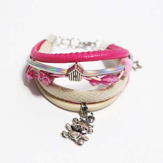 bransoletki - inne Bransoletka - Miś, domek - rzemienie