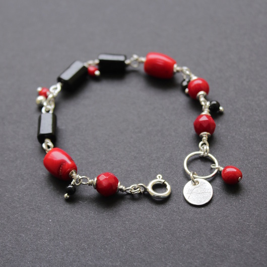 bransoletki z kamieni naturalnych Czarny turmalin i koral