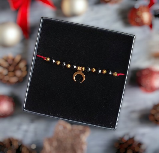 bransoletki z kamieni naturalnych OCHRONNA bransoletka - czarny turmalin, lunula - PREMIUM