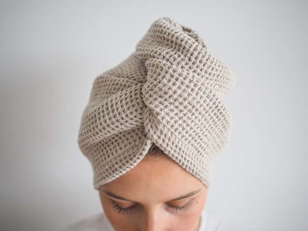 dodatki - łazienka - różne Lniany turban waflowy NATURAL