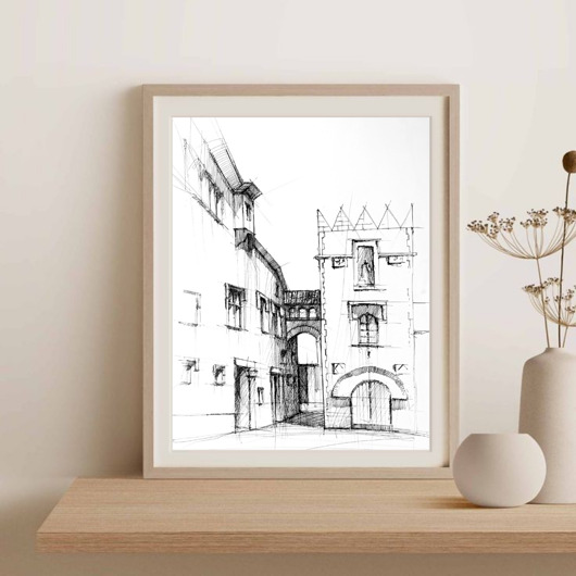 grafiki i ilustracje WYPRZEDAŻ RYSUNKÓW! Rysunek włoskie miasteczko 35x50 cm Pióro