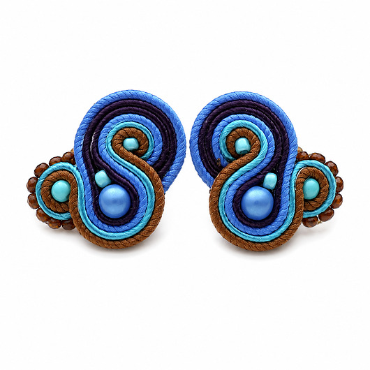 kolczyki soutache Brąz i niebieski- kolczyki sutasz