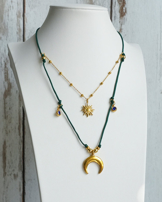 wisiory Długi regulowany naszyjnik z LUNULĄ i słońcem