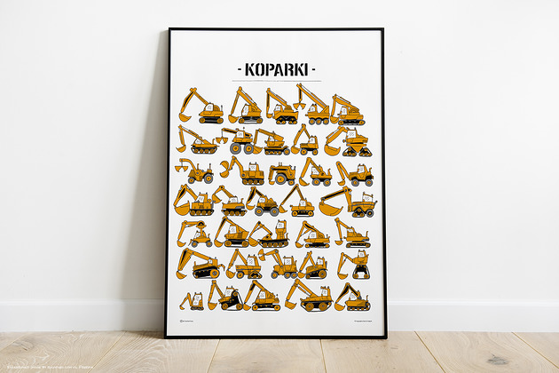 obrazy i plakaty do pokoju dziecięcego 50x70cm Koparki dla chłopaków