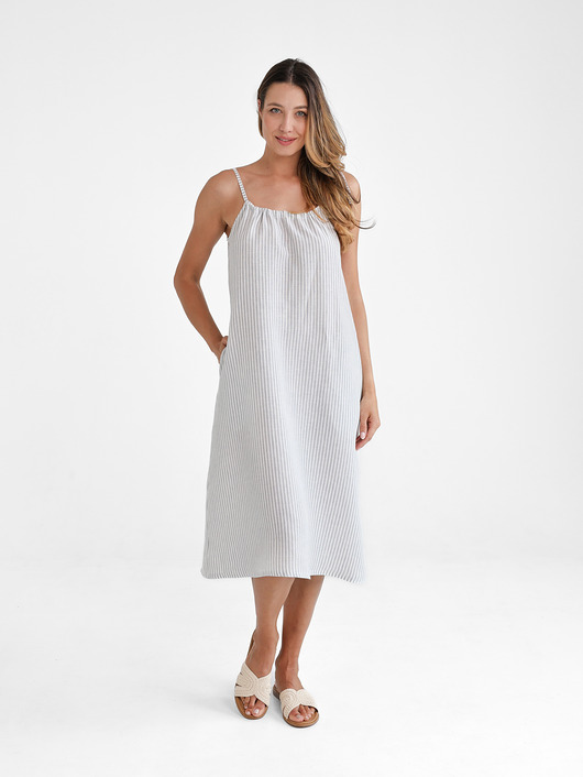 sukienki midi damskie Lniana Sukienka FLORA MIDI gray stripes