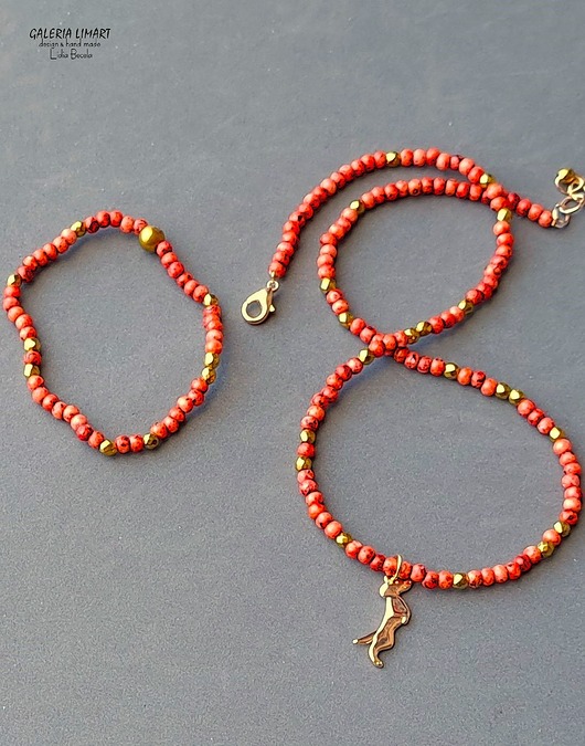 komplet biżuterii Dla kochającej jamniki Komplet wisiorek i bransoletka miły prezent handmade