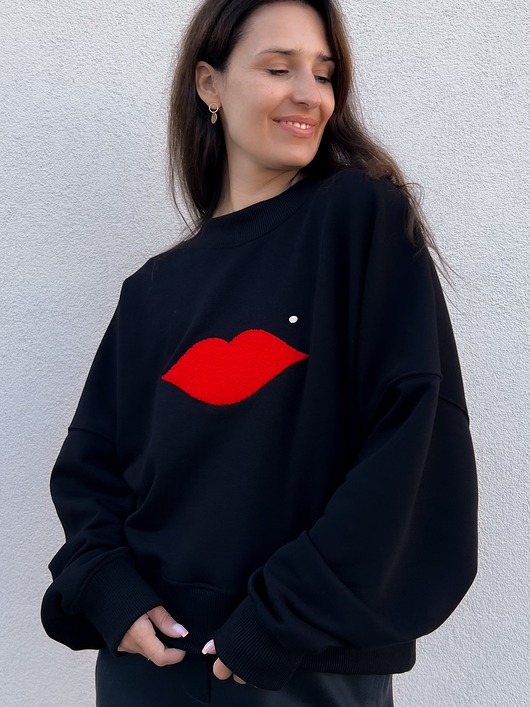 bluza bez kaptura damska Bluza Iconic Czarna Usta