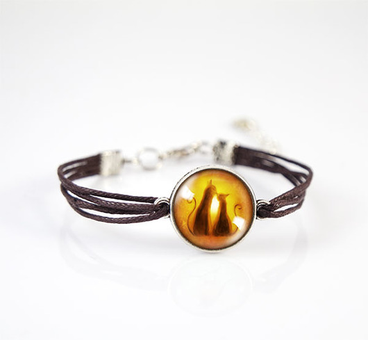 bransoletki ze szkła Bransoletka - Kotki - brązowa, sznurki