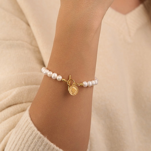 bransoletki złote Bransoletka perły naturalne moneta srebro 925 pozłacanego