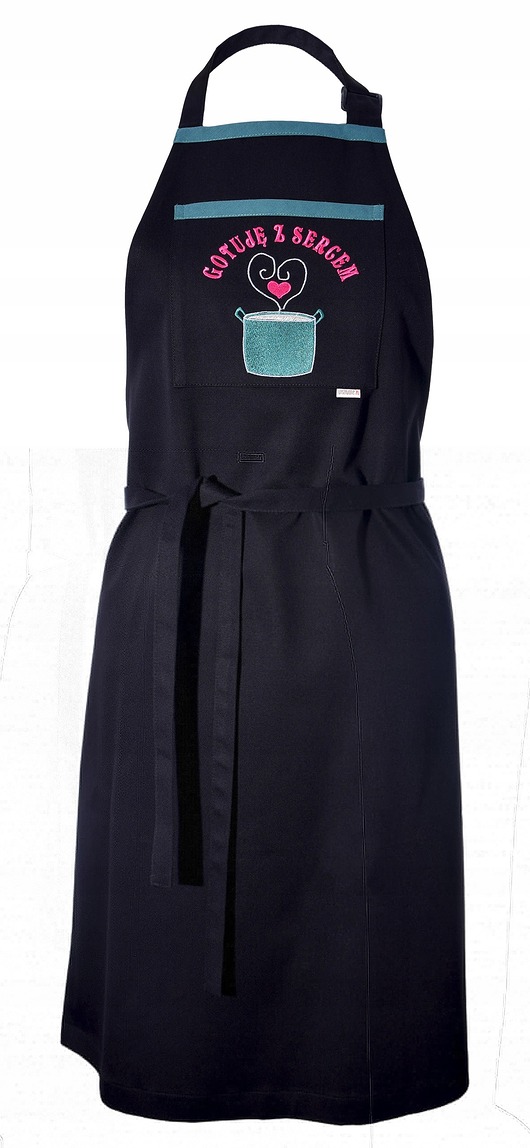 fartuchy kuchenne Fartuch Kuchenny bawełniany haftowany CZARNY Gotuję z sercem! EXTRA PREZENT