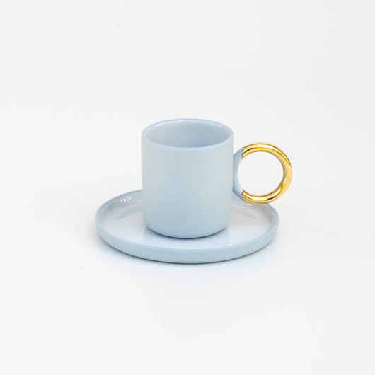 filiżanki Filiżanka do Espresso z talerzykiem/ ocean/ złoto