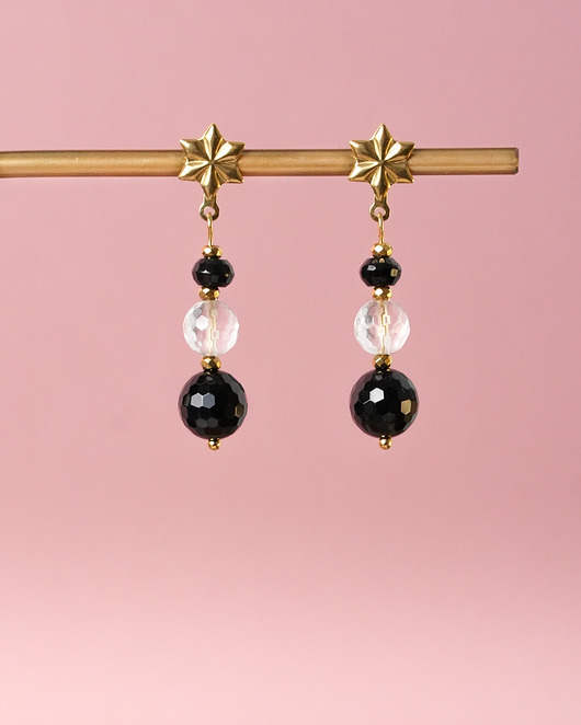 kolczyki z kamieniami Kolczyki kryształ górski, onyks i gwiazdki