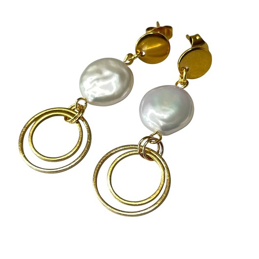 kolczyki pozłacane Perłowe, pozłacane kolczyki z motywem kół