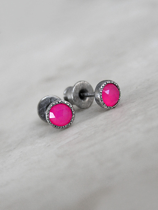 kolczyki srebrne Kolczyki z agatem fuksja, srebro