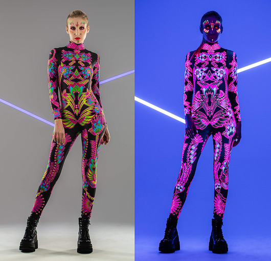 kombinezony damskie Rave Neon Flowers Illumination - Kombinezon z efektem UV
