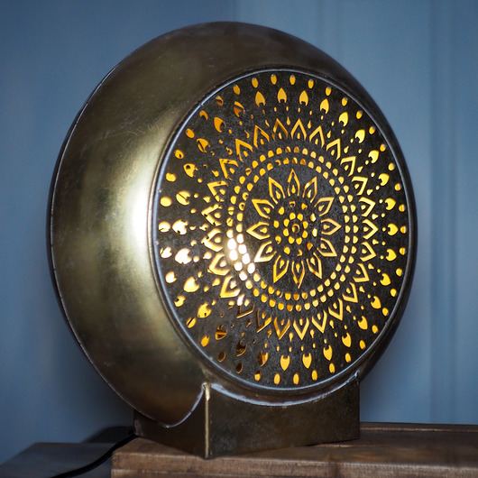 lampy stołowe Lampa okrągła, orientalna- złota, 40,5cm