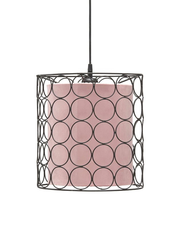 lampy wiszące Lampa wisząca Ring Black z welurowym kloszem w kolorze różowym